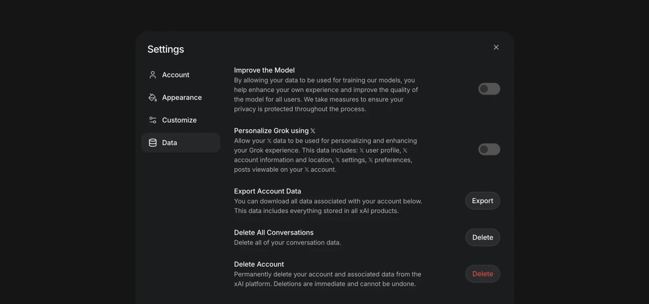 Web app data controls